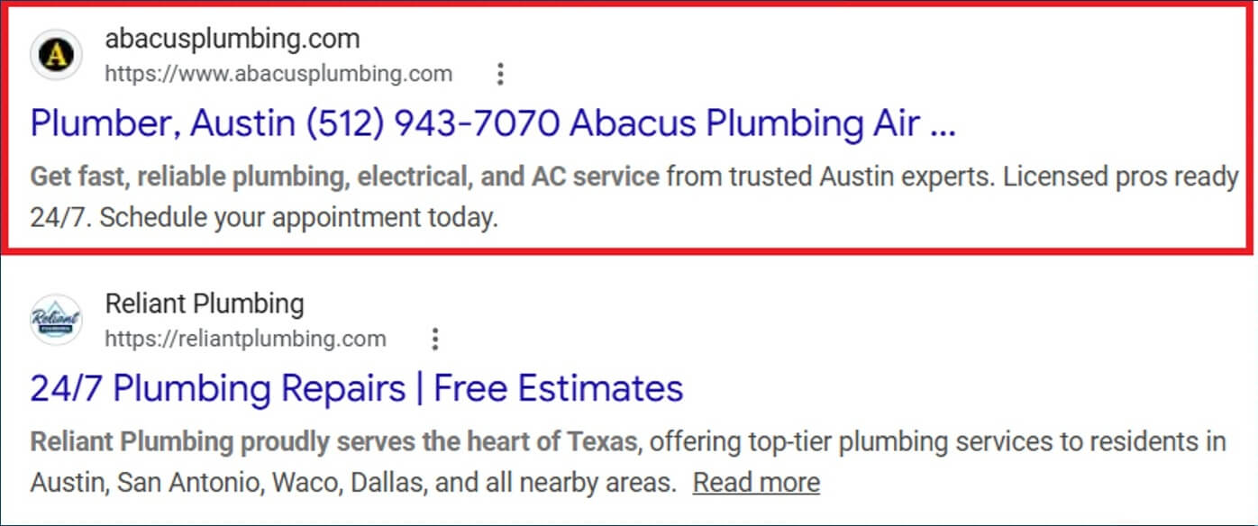 Abacus Plumbing Title Tag